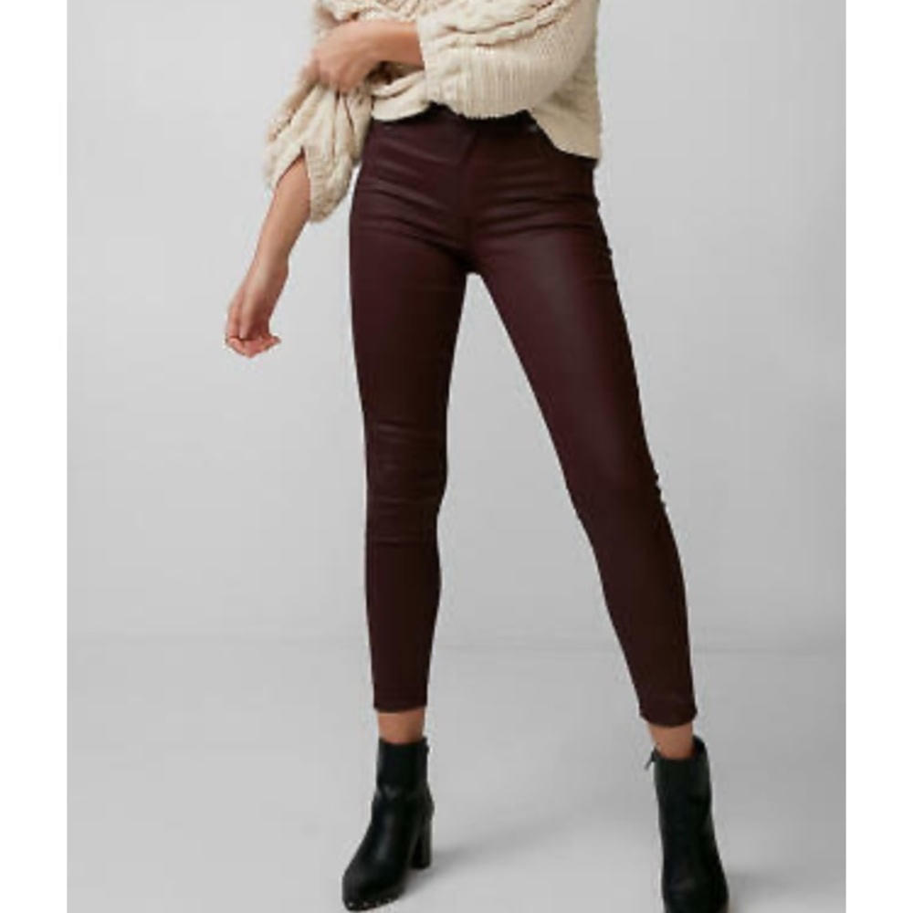 NWOT Express Burgandy Coated Ankle Jean Leggings